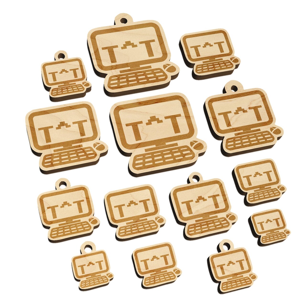 Crying Kawaii Computer Face Emoticon Mini Wood Shape Charms Jewelry DIY Craft